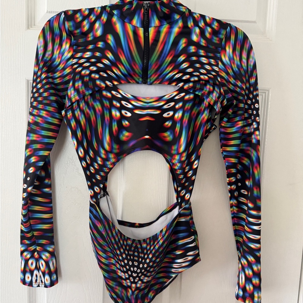 BADINKA pulsar shrug keyhole Bodysuit rave wear size Large